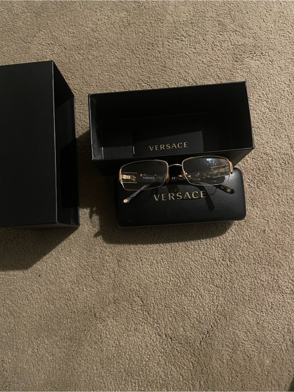 100% authentic Versace Unisex Gold and Black with Rectangular Eyeglasses frames